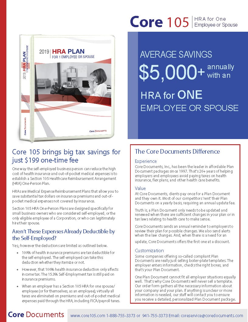 Click here to open and view the Core 105 HRA Plan Document Brochure and Forms