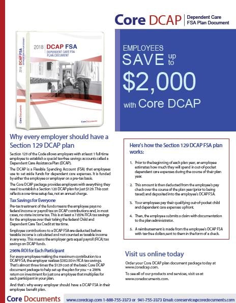 Core Section 129 Dependent Care Assistance FSA Plan Document Brochure