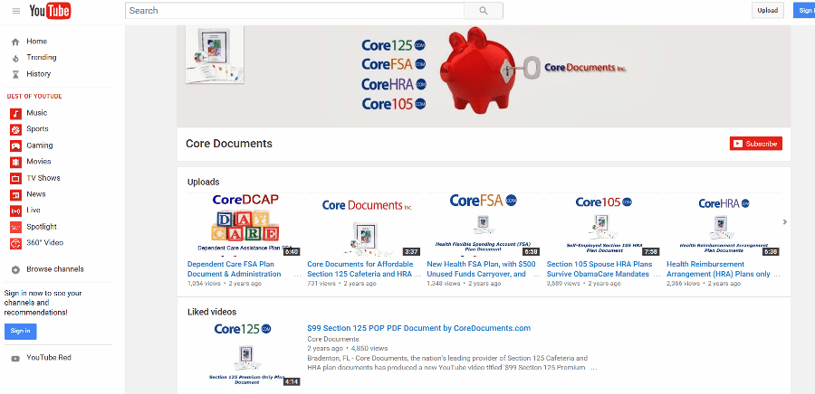 Page view of Core Documents on youtube channel