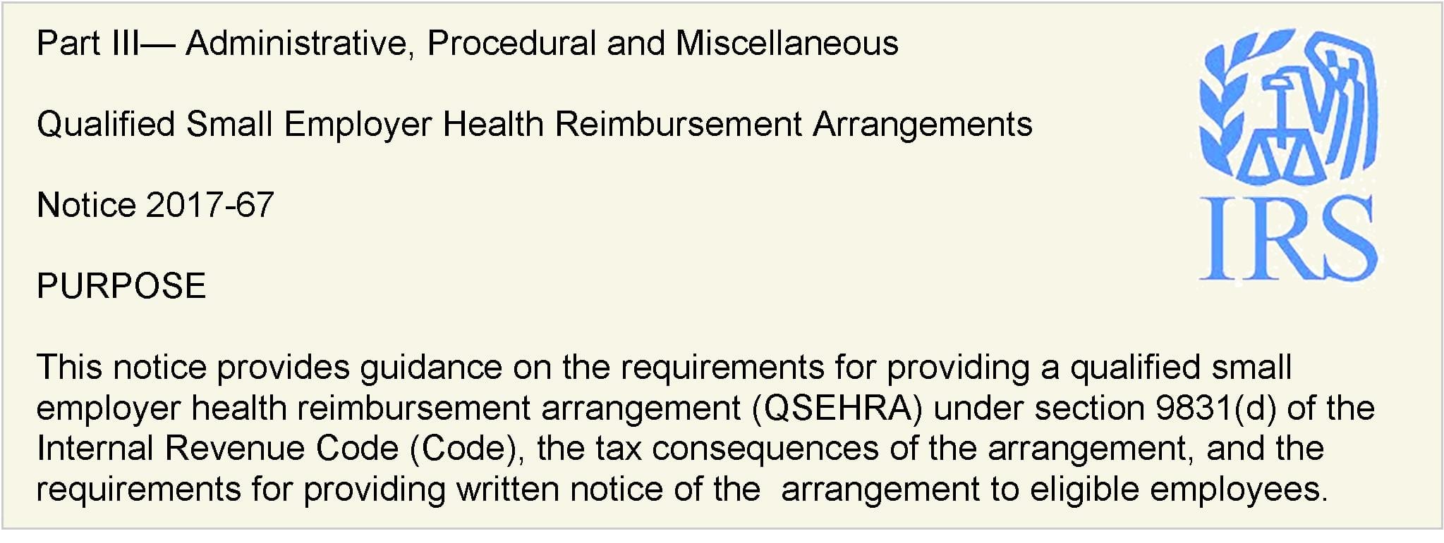 IRS Notice 2017-67 issues guidance on QSE-HRA Notice to Employees