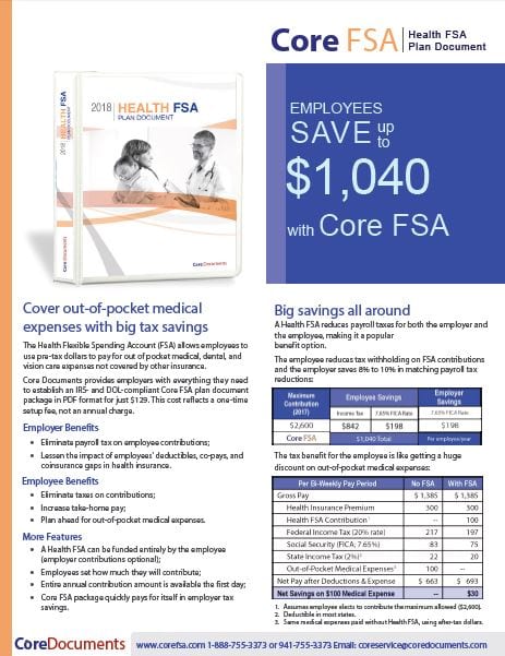 Core Cafeteria Health FSA Plan Document Brochure