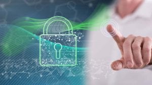 Man touching a digital security concept